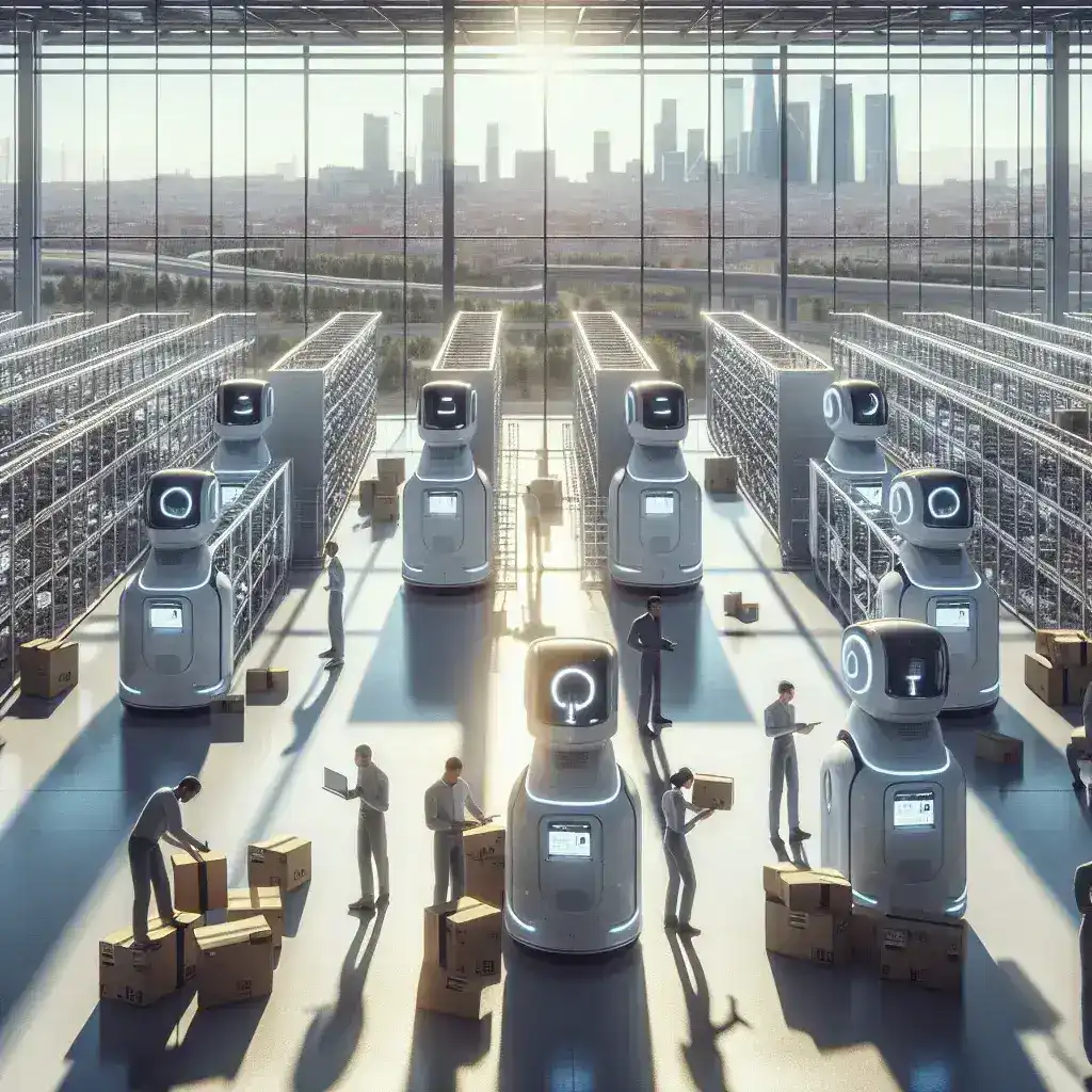 "Robot autónomo de Correos clasificando paquetes en Madrid, innovando en tecnología de logística y automatización en el servicio postal."