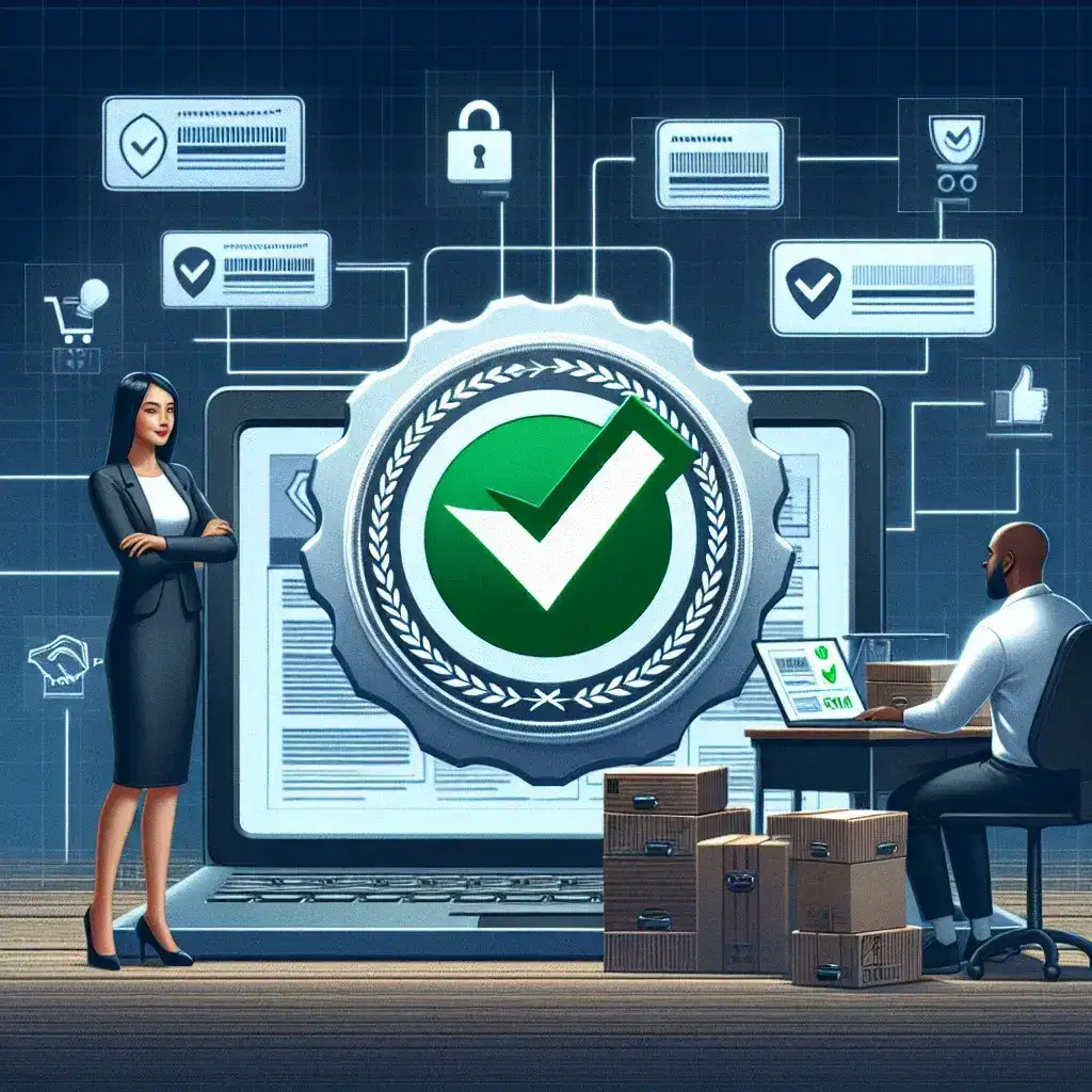 "Imagen de un emprendedor español presentando un marketplace de segunda mano con verificación digital, destacando la innovación y tecnología en el ámbito del comercio en línea."